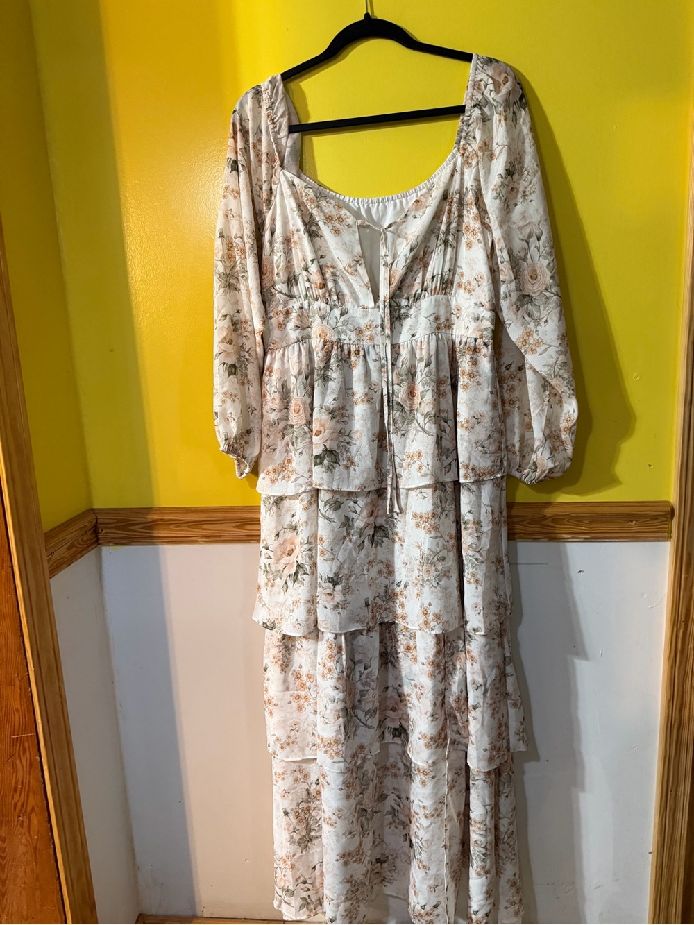 Floral Tiered Maxi Dress in Cream and Peach